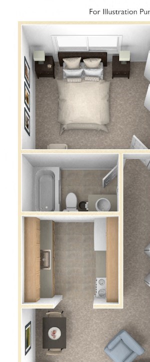 One Bedroom One Bath Floor Plan One Bedroom One Bath Floor Plan at Newport Village Apartments, Portage, MI, 49002